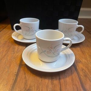 Set Of 3 Corning Ware Corelle SPRING POND Cups / Mugs And Saucers
